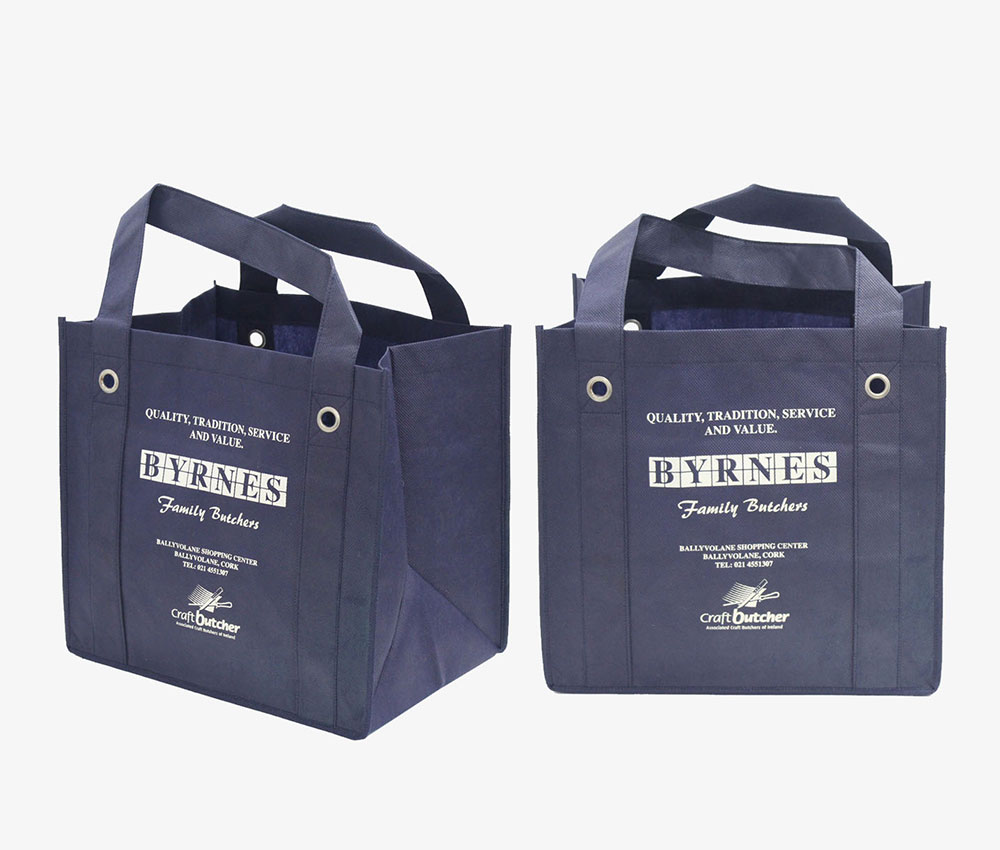 Navy Non Woven Bag Extended Handles Metal Eyelets
